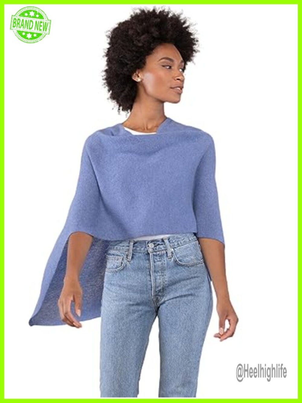 100% Cashmere Poncho Wrap One Size Draped Dress Topper